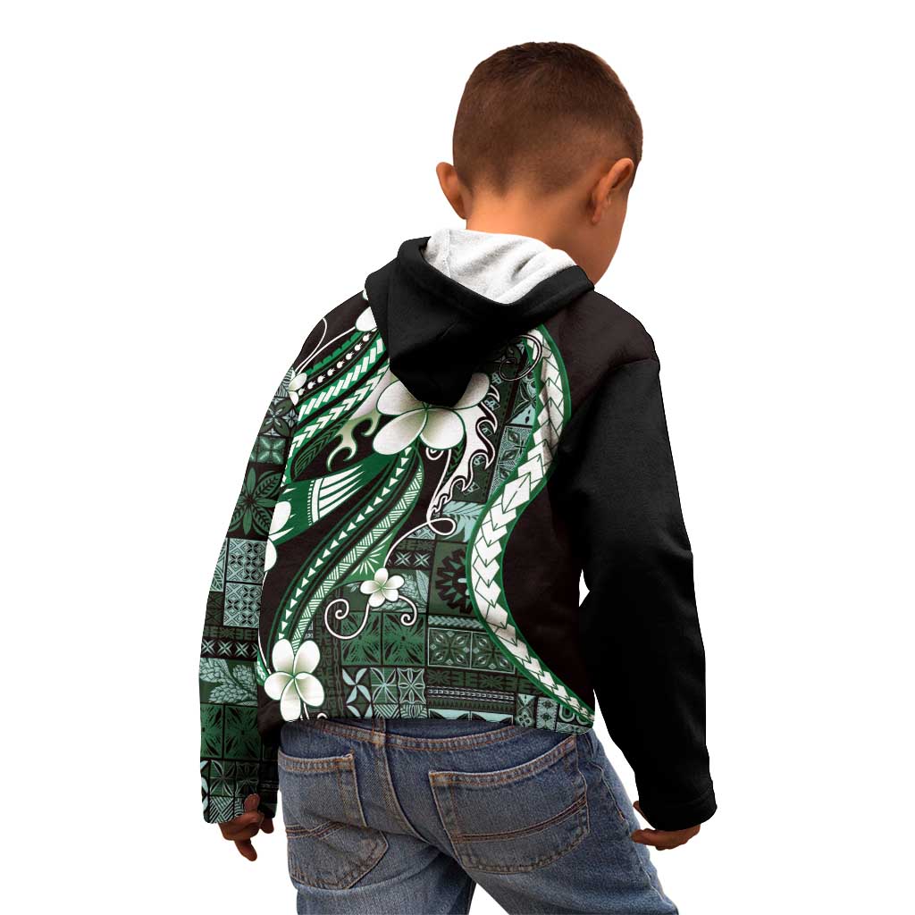 Samoa Siapo Tribal Pattern Kid Hoodie Forest Green Polynesian Plumeria Tapa Motif LT9 - Polynesian Pride