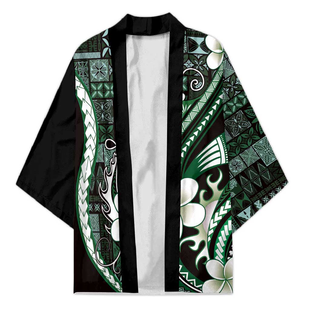 Samoa Siapo Tribal Pattern Kimono Forest Green Polynesian Plumeria Tapa Motif