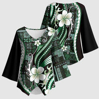 Samoa Siapo Tribal Pattern Kimono Sleeve Blouse Forest Green Polynesian Plumeria Tapa Motif
