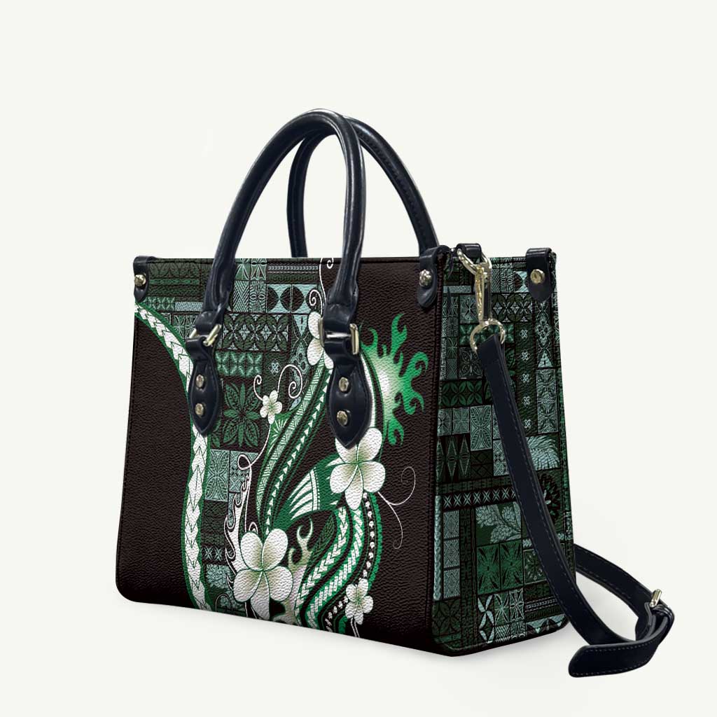 Samoa Siapo Tribal Pattern Leather Bag Forest Green Polynesian Plumeria Tapa Motif