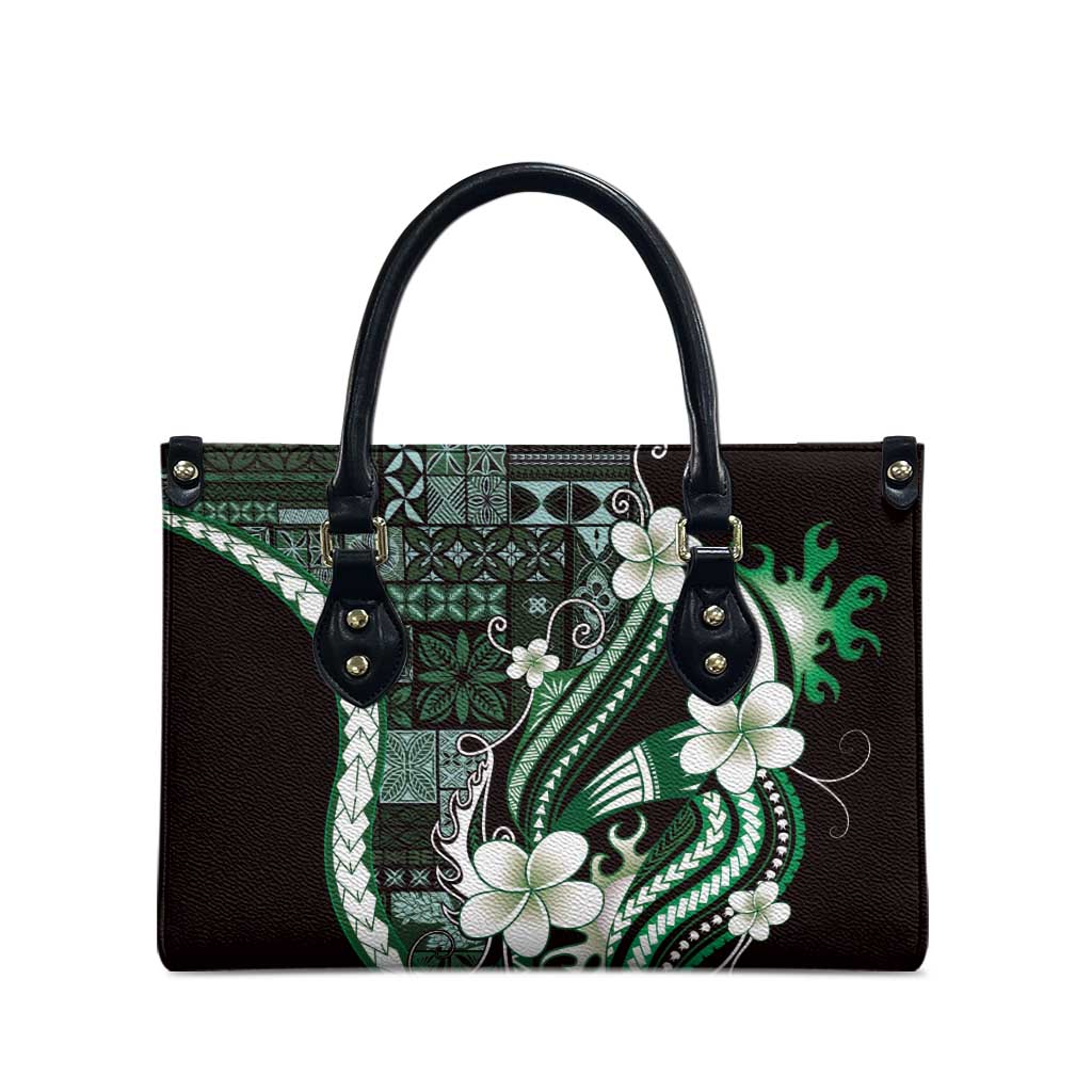 Samoa Siapo Tribal Pattern Leather Bag Forest Green Polynesian Plumeria Tapa Motif