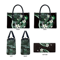 Samoa Siapo Tribal Pattern Leather Bag Forest Green Polynesian Plumeria Tapa Motif