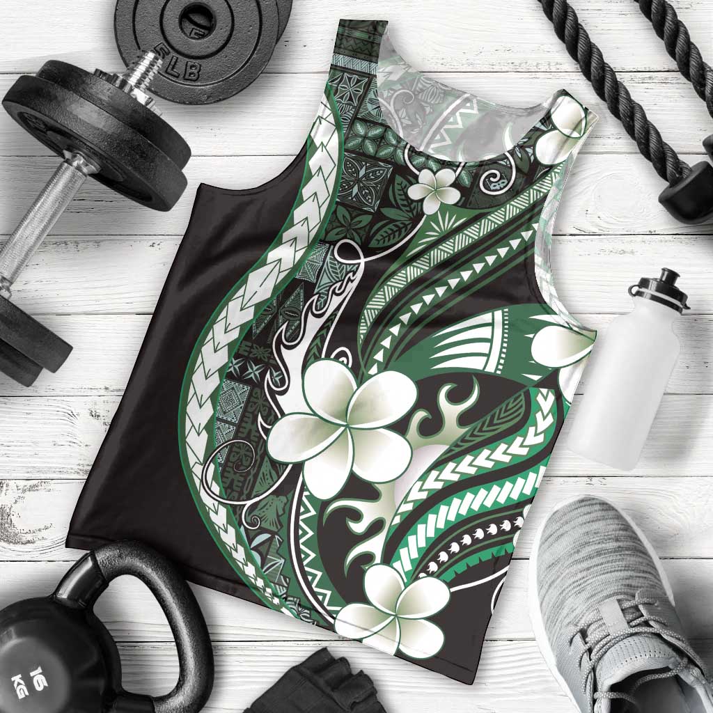 Samoa Siapo Tribal Pattern Men Tank Top Forest Green Polynesian Plumeria Tapa Motif