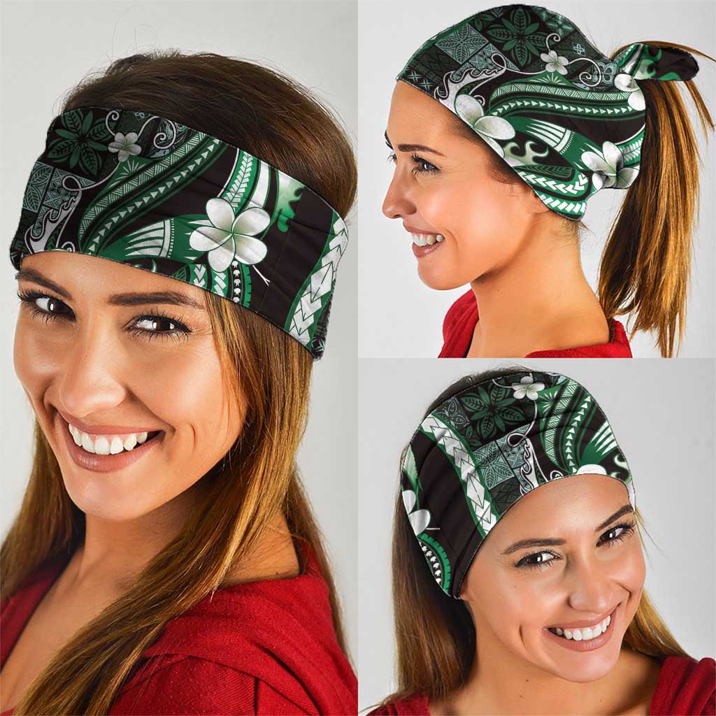 Samoa Siapo Tribal Pattern Neck Gaiter Forest Green Polynesian Plumeria Tapa Motif