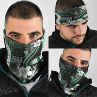 Samoa Siapo Tribal Pattern Neck Gaiter Forest Green Polynesian Plumeria Tapa Motif