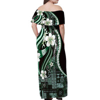 Samoa Siapo Tribal Pattern Off Shoulder Maxi Dress Forest Green Polynesian Plumeria Tapa Motif LT9 - Polynesian Pride