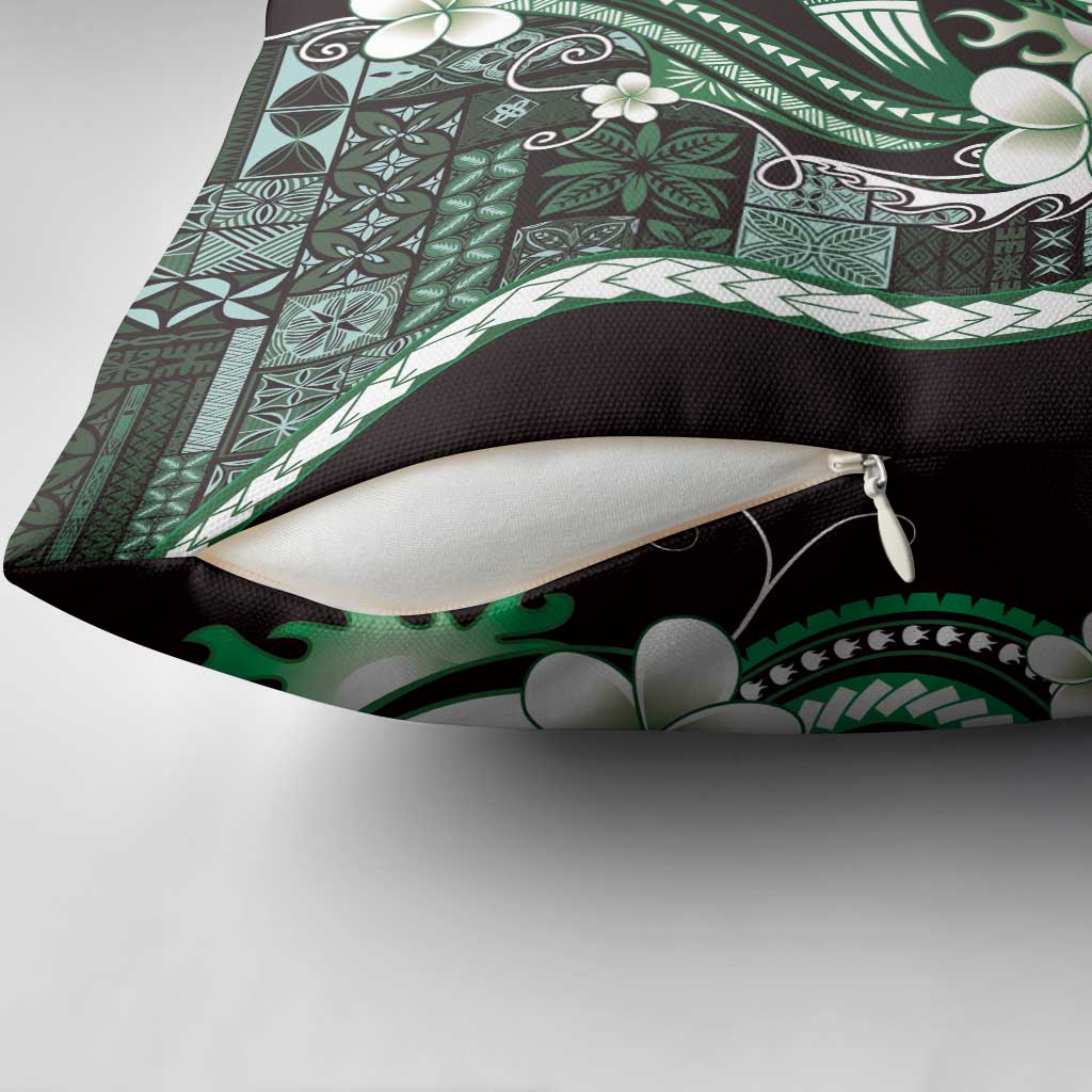 Samoa Siapo Tribal Pattern Pillow Cover Forest Green Polynesian Plumeria Tapa Motif