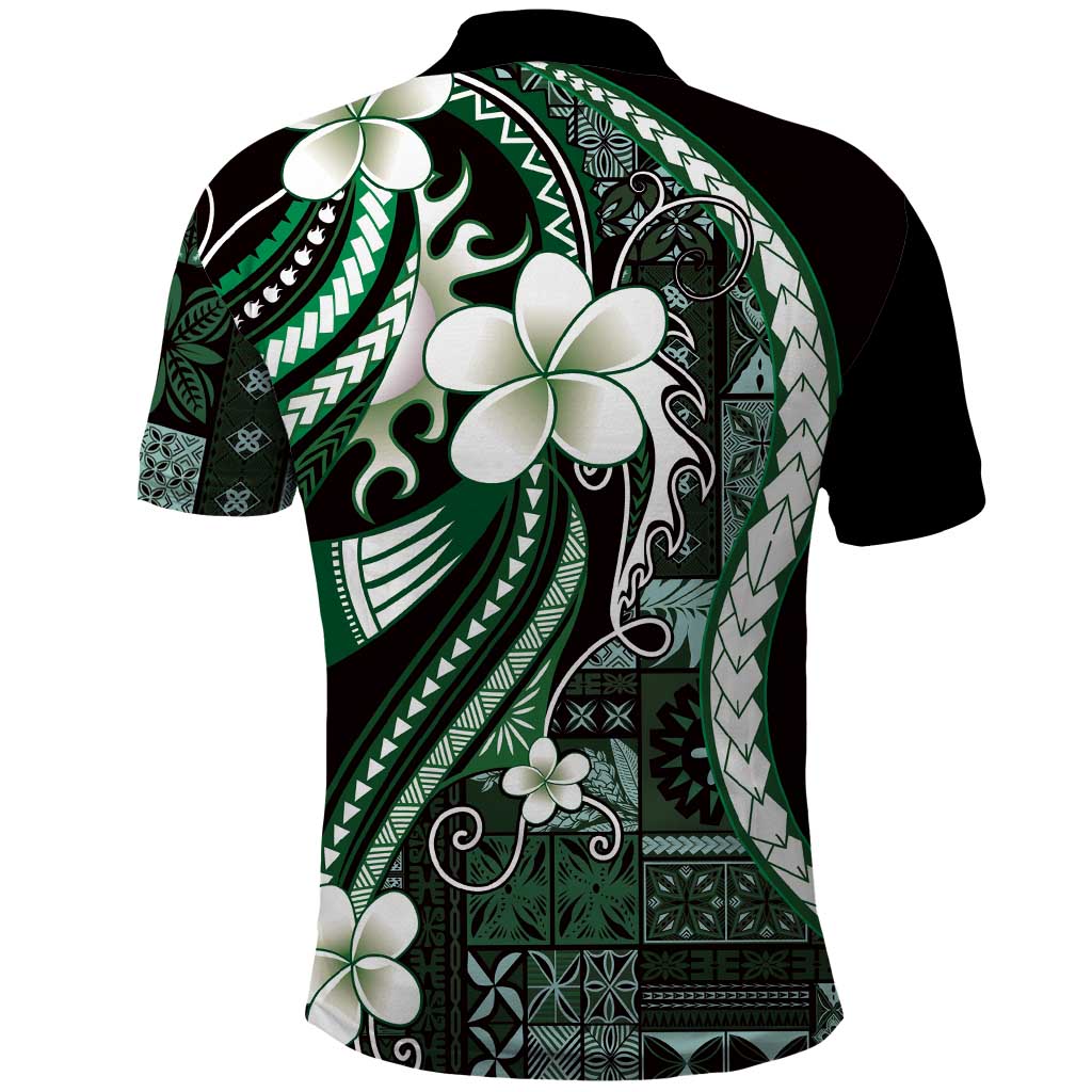 Samoa Siapo Tribal Pattern Polo Shirt Forest Green Polynesian Plumeria Tapa Motif