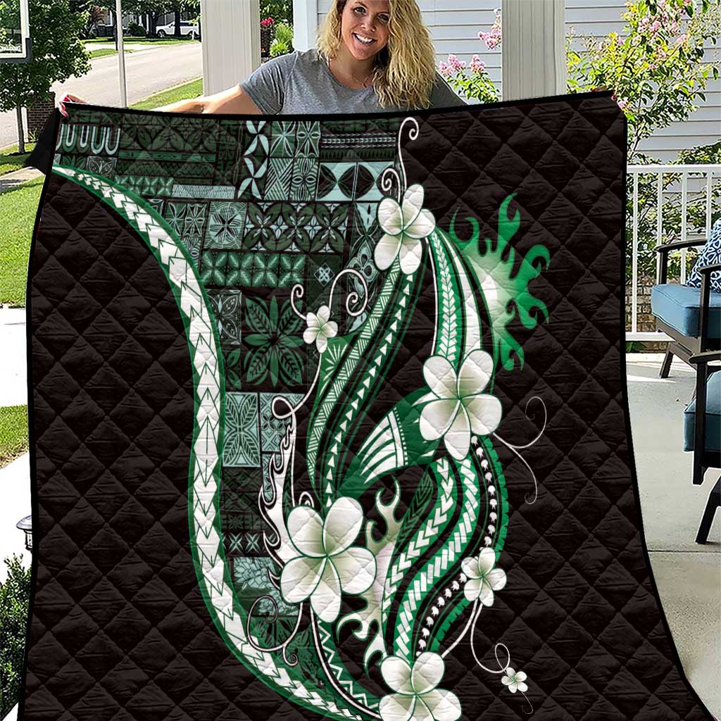Samoa Siapo Tribal Pattern Quilt Forest Green Polynesian Plumeria Tapa Motif