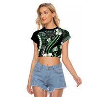 Samoa Siapo Tribal Pattern Raglan Cropped T Shirt Forest Green Polynesian Plumeria Tapa Motif LT9 Female Green - Polynesian Pride