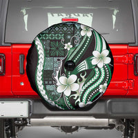 Samoa Siapo Tribal Pattern Spare Tire Cover Forest Green Polynesian Plumeria Tapa Motif