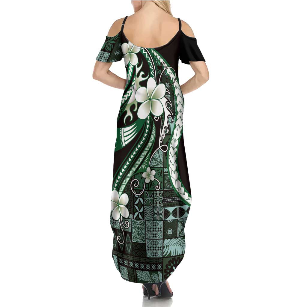 Samoa Siapo Tribal Pattern Summer Maxi Dress Forest Green Polynesian Plumeria Tapa Motif