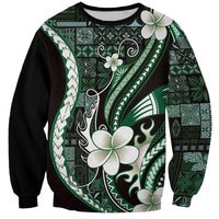 Samoa Siapo Tribal Pattern Sweatshirt Forest Green Polynesian Plumeria Tapa Motif