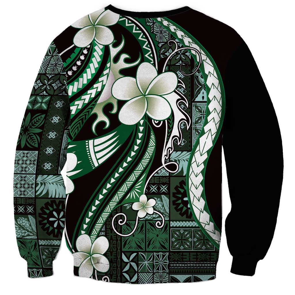 Samoa Siapo Tribal Pattern Sweatshirt Forest Green Polynesian Plumeria Tapa Motif