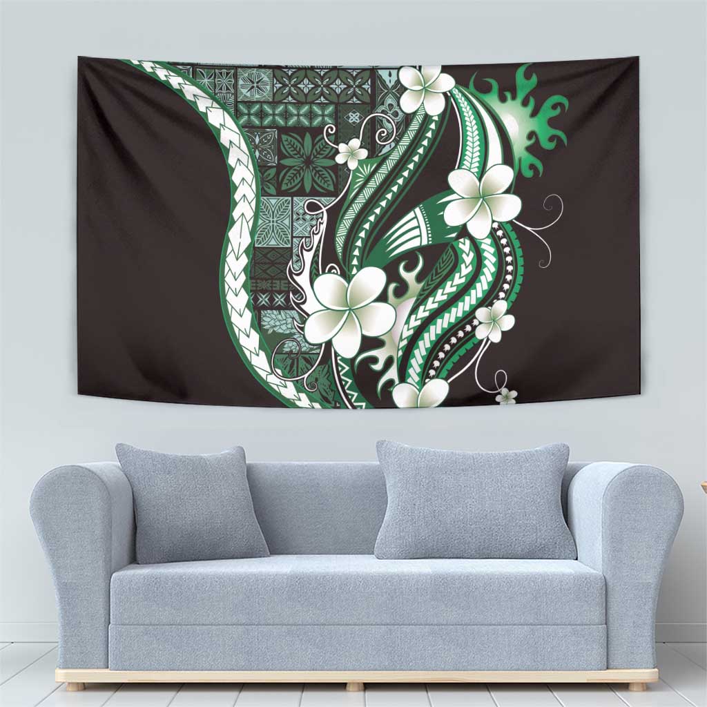 Samoa Siapo Tribal Pattern Tapestry Forest Green Polynesian Plumeria Tapa Motif