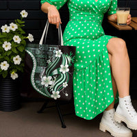 Samoa Siapo Tribal Pattern Tote Bag Forest Green Polynesian Plumeria Tapa Motif
