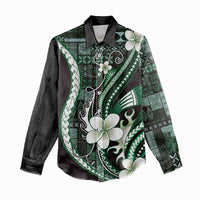 Samoa Siapo Tribal Pattern Women Casual Shirt Forest Green Polynesian Plumeria Tapa Motif LT9 - Polynesian Pride