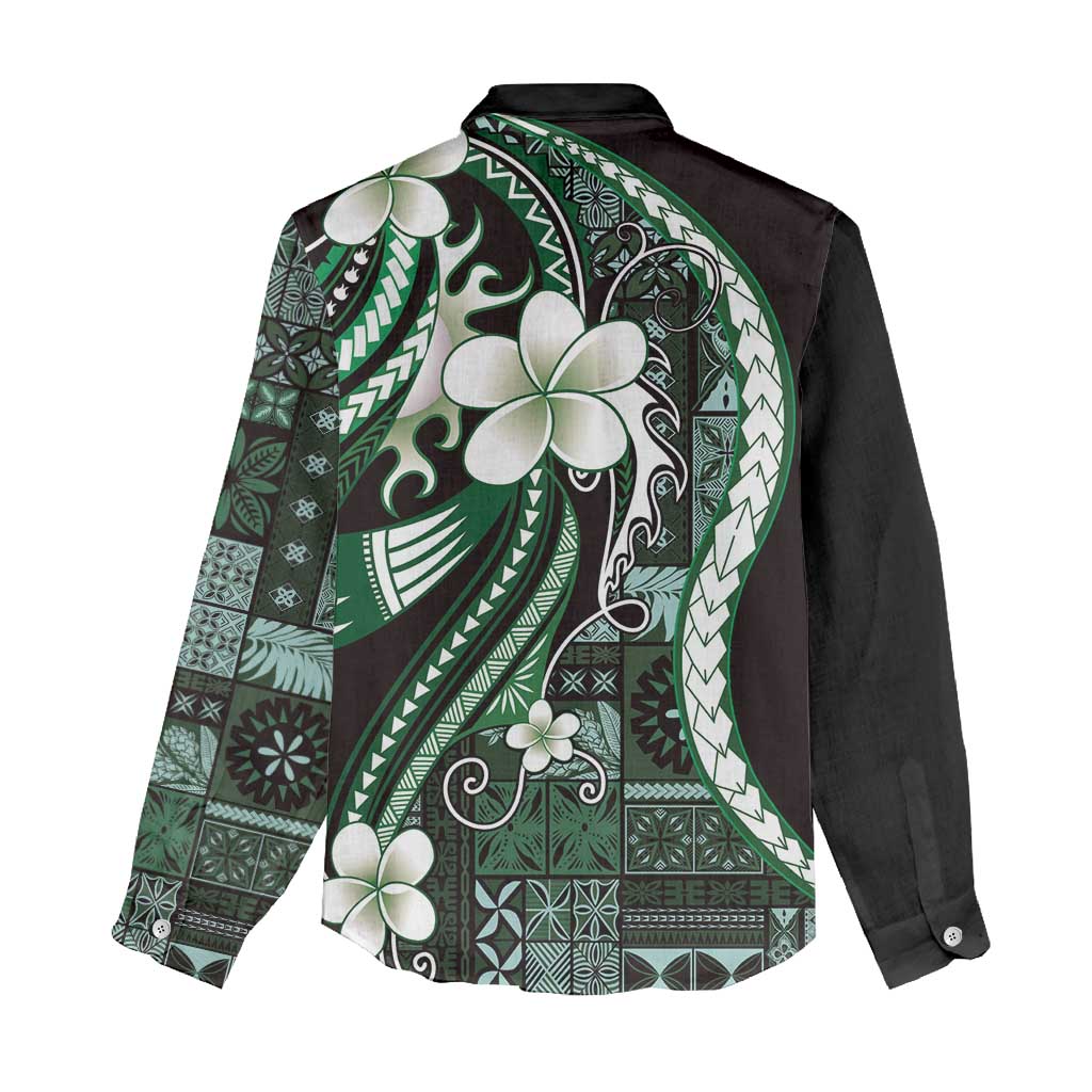 Samoa Siapo Tribal Pattern Women Casual Shirt Forest Green Polynesian Plumeria Tapa Motif LT9 - Polynesian Pride