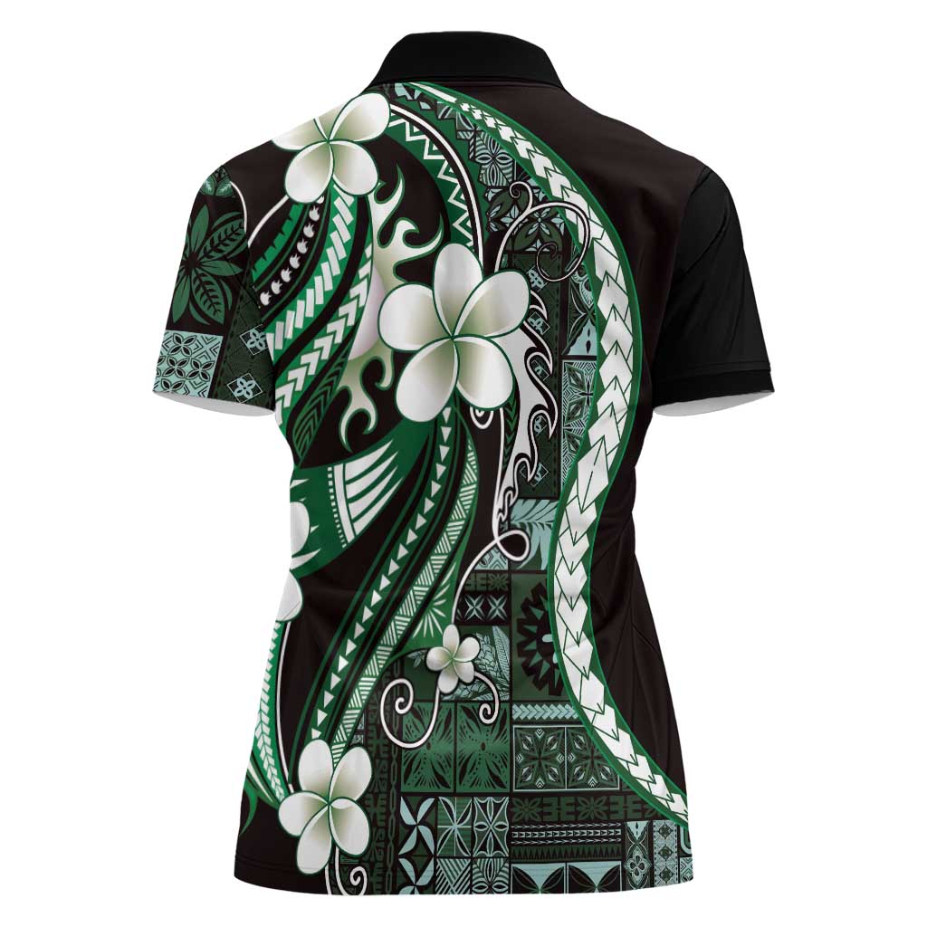 Samoa Siapo Tribal Pattern Women Polo Shirt Forest Green Polynesian Plumeria Tapa Motif LT9 - Polynesian Pride