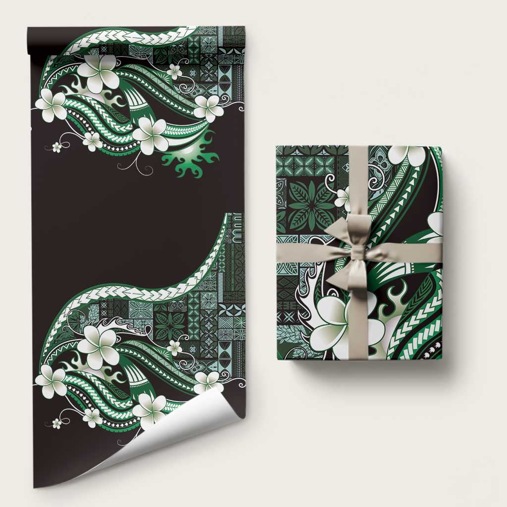 Samoa Siapo Tribal Pattern Wrapping Paper Forest Green Polynesian Plumeria Tapa Motif