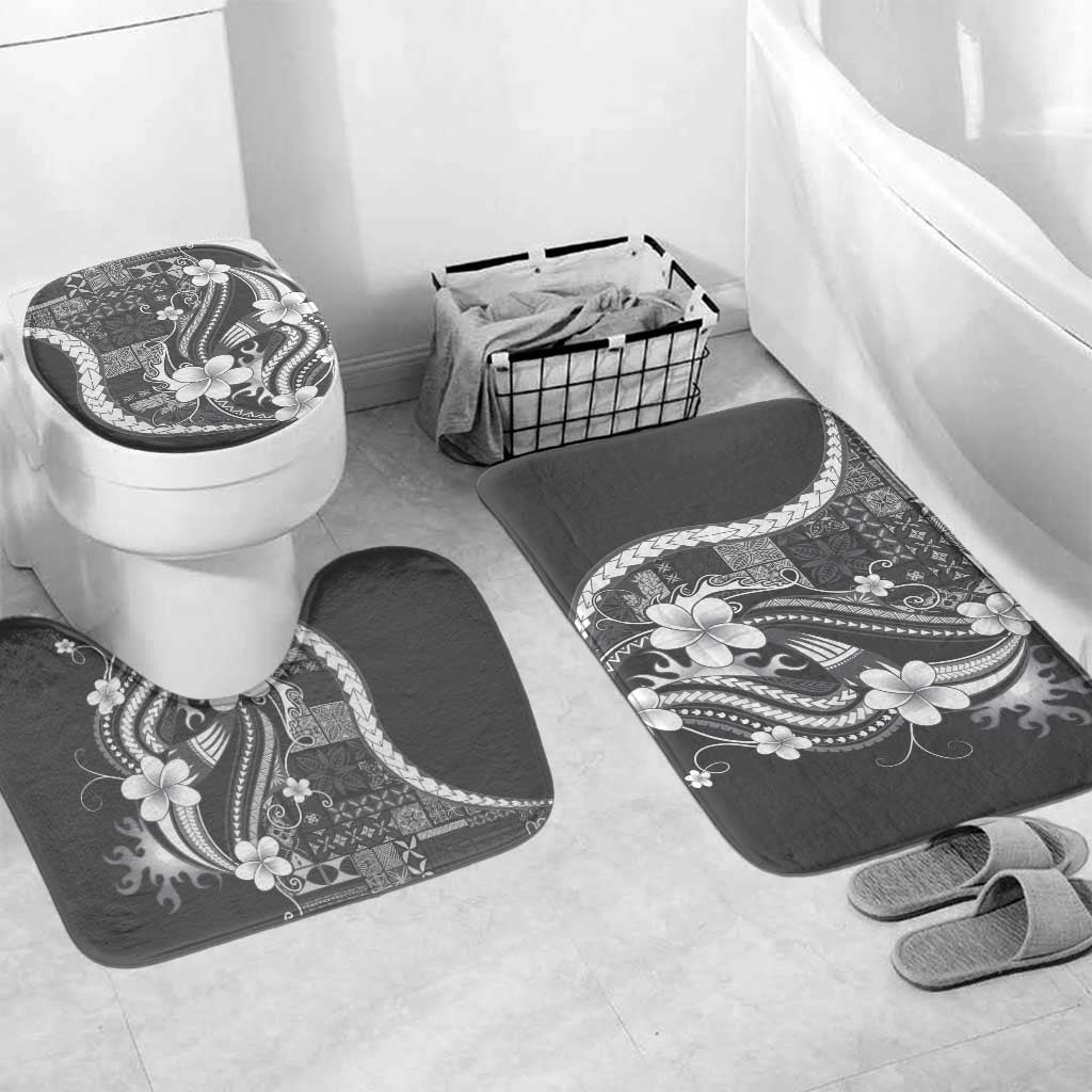 Samoa Siapo Tribal Pattern Bathroom Set Light Gray Polynesian Plumeria Tapa Motif