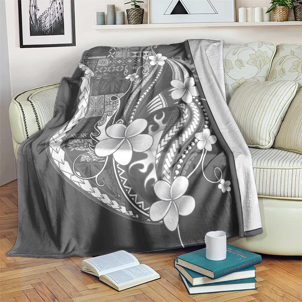 Samoa Siapo Tribal Pattern Blanket Light Gray Polynesian Plumeria Tapa Motif