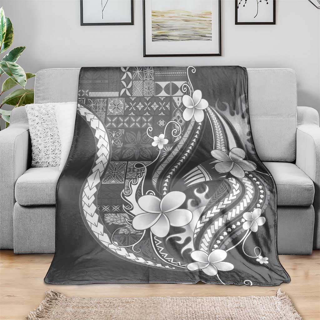 Samoa Siapo Tribal Pattern Blanket Light Gray Polynesian Plumeria Tapa Motif