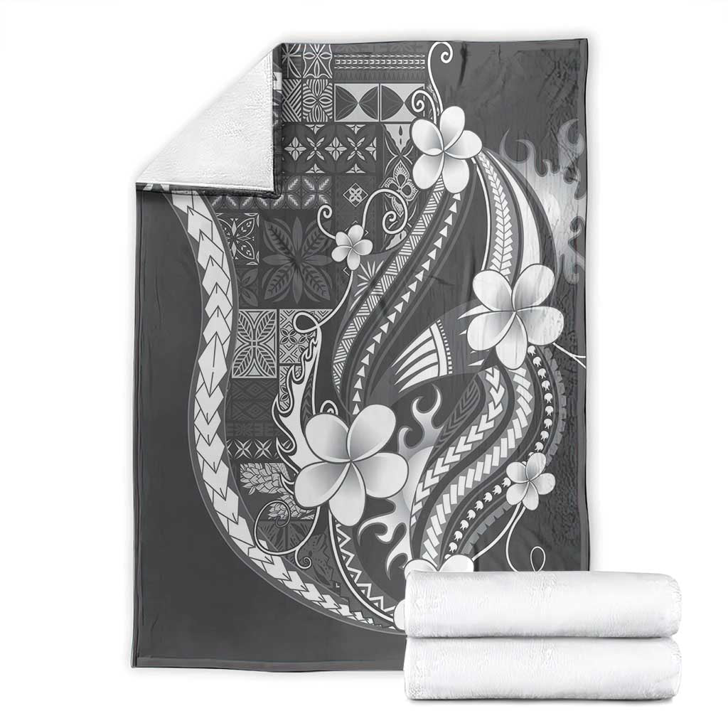 Samoa Siapo Tribal Pattern Blanket Light Gray Polynesian Plumeria Tapa Motif