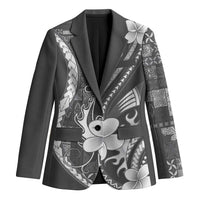Samoa Siapo Tribal Pattern Blazer Light Gray Polynesian Plumeria Tapa Motif