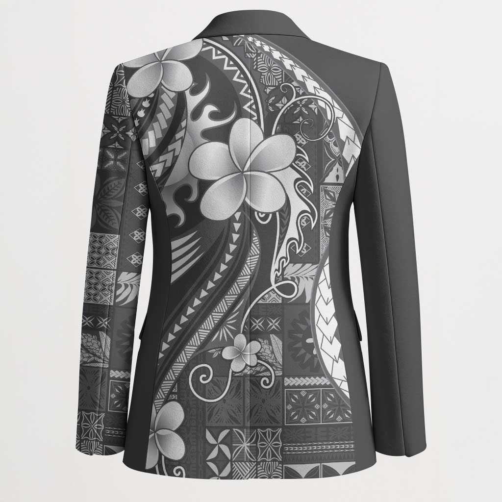 Samoa Siapo Tribal Pattern Blazer Light Gray Polynesian Plumeria Tapa Motif