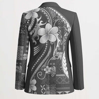 Samoa Siapo Tribal Pattern Blazer Light Gray Polynesian Plumeria Tapa Motif