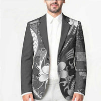 Samoa Siapo Tribal Pattern Blazer Light Gray Polynesian Plumeria Tapa Motif