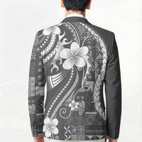 Samoa Siapo Tribal Pattern Blazer Light Gray Polynesian Plumeria Tapa Motif