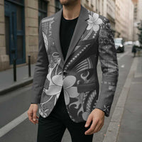 Samoa Siapo Tribal Pattern Blazer Light Gray Polynesian Plumeria Tapa Motif