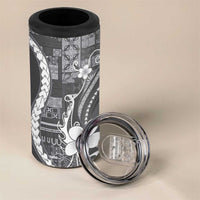 Samoa Siapo Tribal Pattern 4 in 1 Can Cooler Tumbler Light Gray Polynesian Plumeria Tapa Motif
