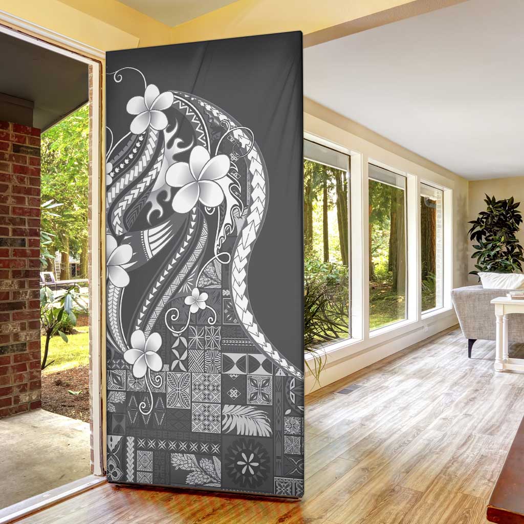 Samoa Siapo Tribal Pattern Door Cover Light Gray Polynesian Plumeria Tapa Motif
