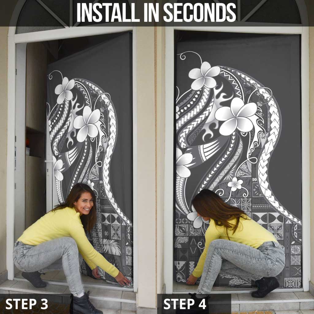 Samoa Siapo Tribal Pattern Door Cover Light Gray Polynesian Plumeria Tapa Motif