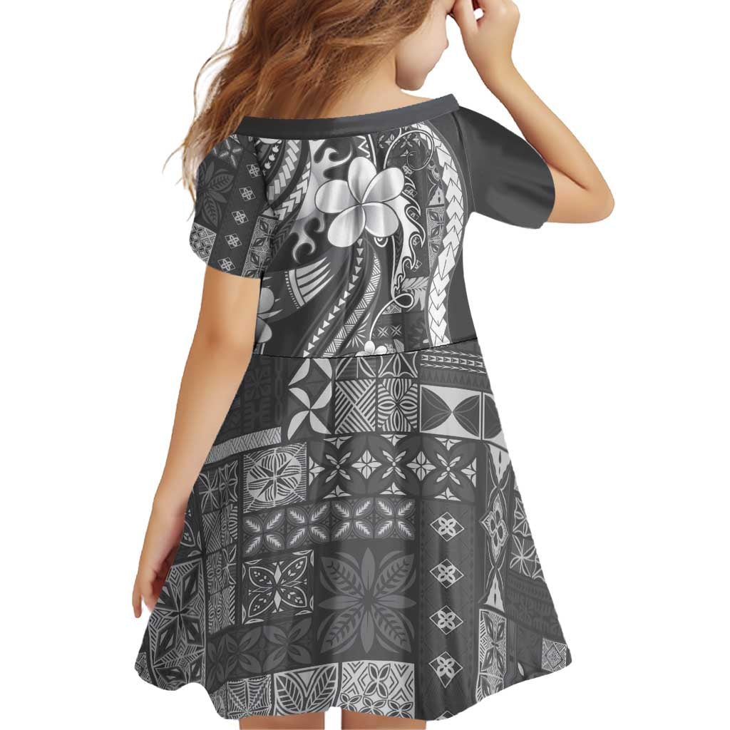 Samoa Siapo Tribal Pattern Family Matching Long Sleeve Bodycon Dress and Hawaiian Shirt Light Gray Polynesian Plumeria Tapa Motif