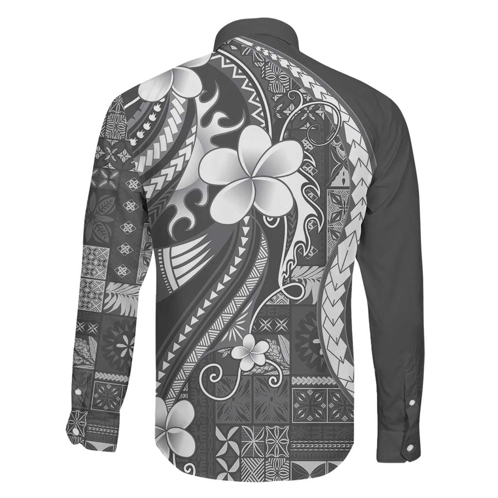 Samoa Siapo Tribal Pattern Family Matching Long Sleeve Bodycon Dress and Hawaiian Shirt Light Gray Polynesian Plumeria Tapa Motif