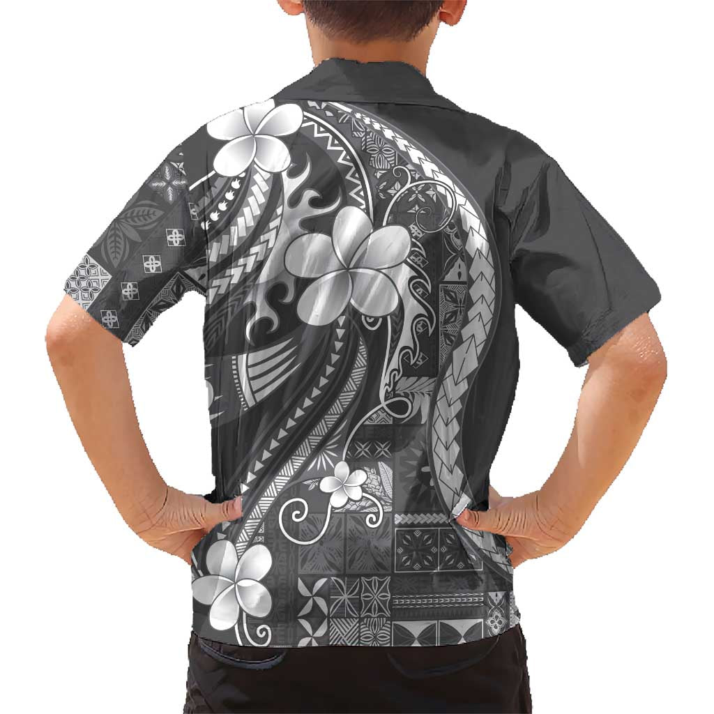 Samoa Siapo Tribal Pattern Family Matching Mermaid Dress and Hawaiian Shirt Light Gray Polynesian Plumeria Tapa Motif LT9 - Polynesian Pride