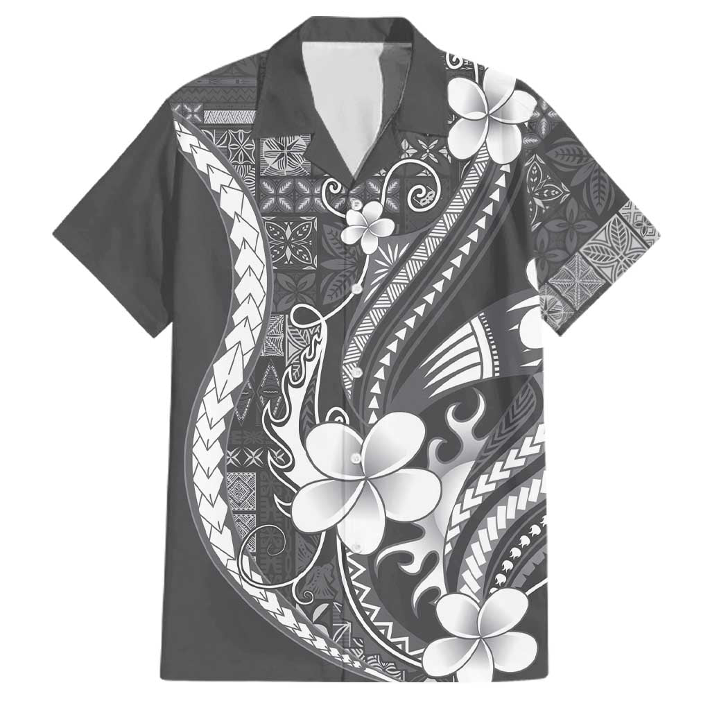 Samoa Siapo Tribal Pattern Family Matching Mermaid Dress and Hawaiian Shirt Light Gray Polynesian Plumeria Tapa Motif LT9 Dad's Shirt - Short Sleeve Gray - Polynesian Pride