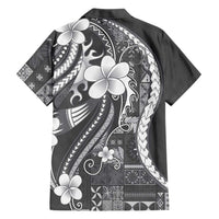 Samoa Siapo Tribal Pattern Family Matching Summer Maxi Dress and Hawaiian Shirt Light Gray Polynesian Plumeria Tapa Motif