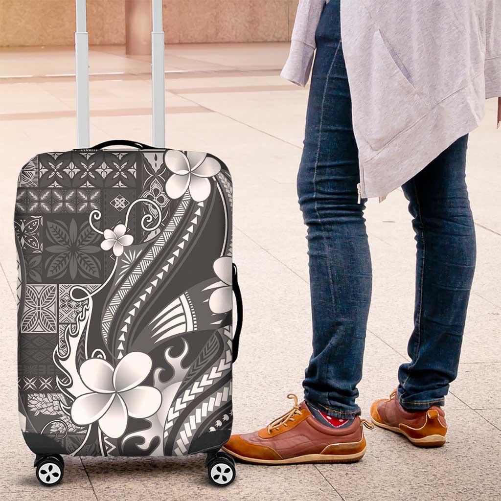 Samoa Siapo Tribal Pattern Luggage Cover Light Gray Polynesian Plumeria Tapa Motif LT9 Gray - Polynesian Pride