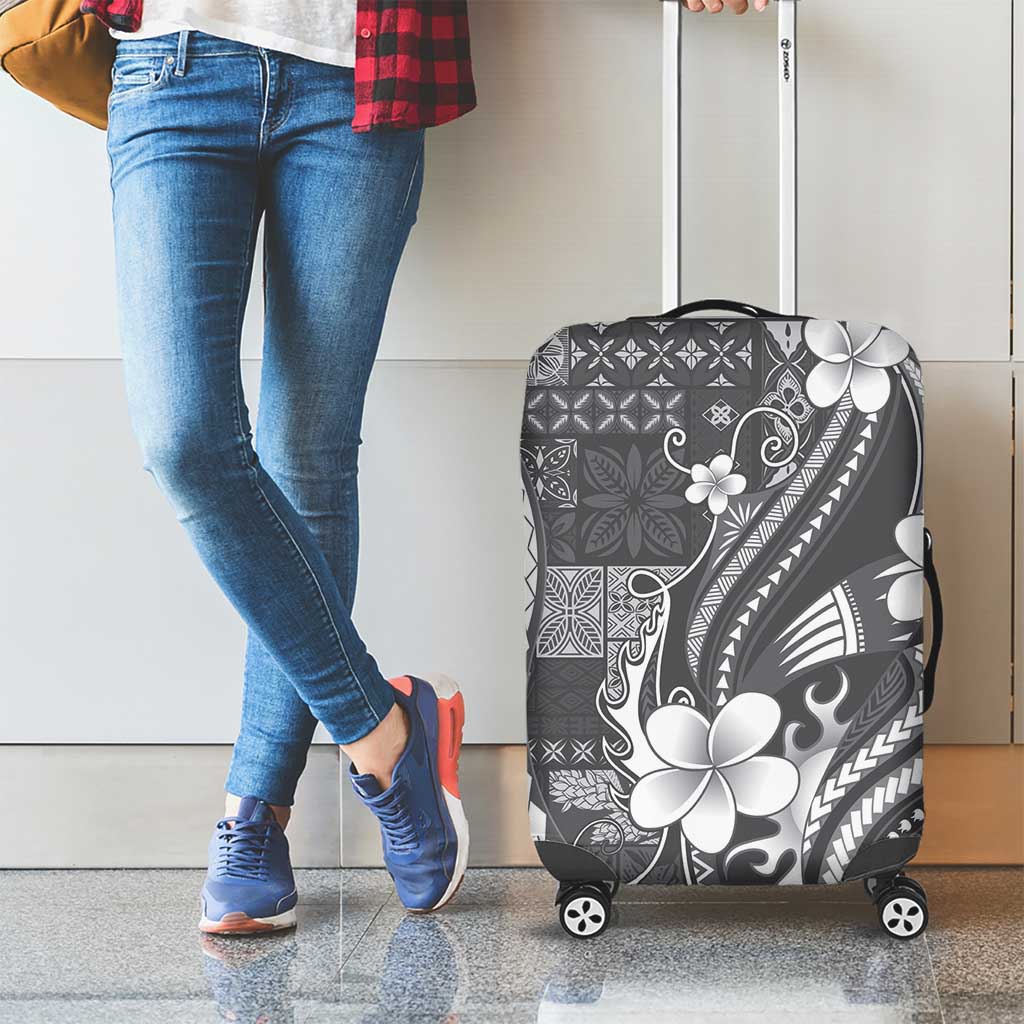Samoa Siapo Tribal Pattern Luggage Cover Light Gray Polynesian Plumeria Tapa Motif LT9 - Polynesian Pride