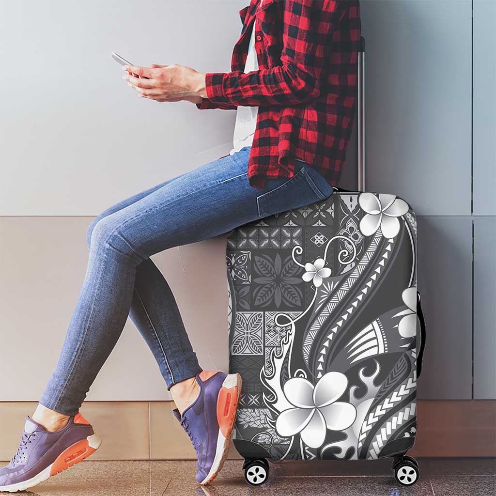 Samoa Siapo Tribal Pattern Luggage Cover Light Gray Polynesian Plumeria Tapa Motif LT9 - Polynesian Pride