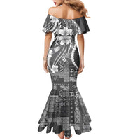 Samoa Siapo Tribal Pattern Mermaid Dress Light Gray Polynesian Plumeria Tapa Motif