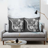 Samoa Siapo Tribal Pattern Pillow Cover Light Gray Polynesian Plumeria Tapa Motif