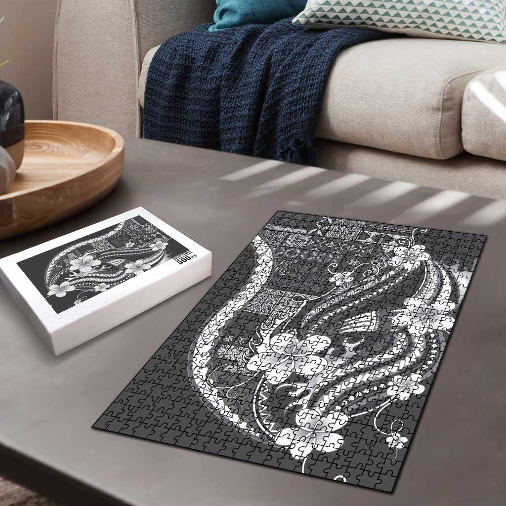 Samoa Siapo Tribal Pattern Puzzle Light Gray Polynesian Plumeria Tapa Motif