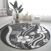 Samoa Siapo Tribal Pattern Round Carpet Light Gray Polynesian Plumeria Tapa Motif