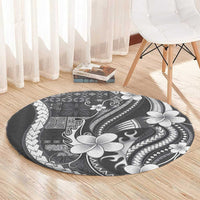 Samoa Siapo Tribal Pattern Round Carpet Light Gray Polynesian Plumeria Tapa Motif
